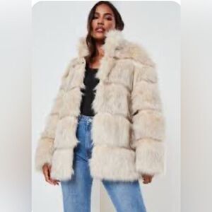 Missguided Cream Faux Fur Coat